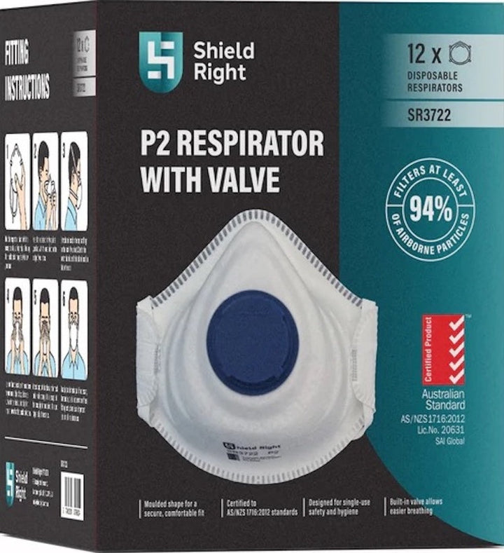 Pack of 12 Shield Right P2 Moulded Disposable Respirator Valved