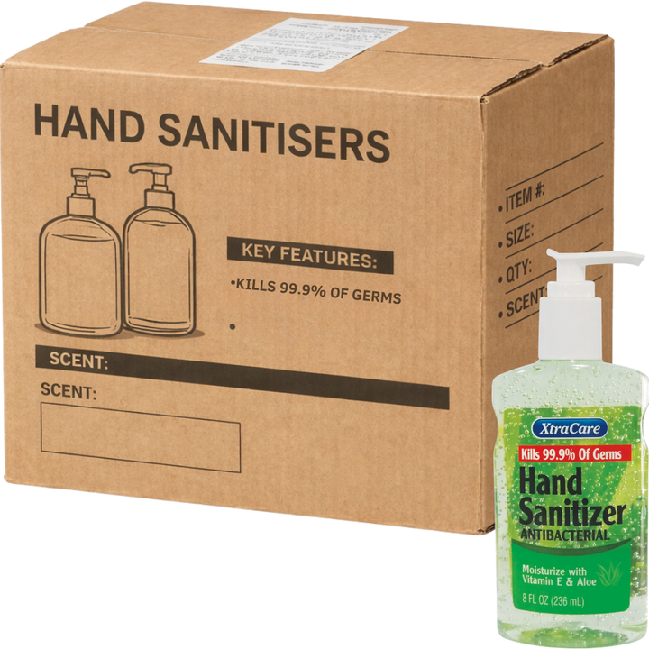 Carton of 24 XtraCare Antibacterial Hand Sanitiser with Pump Aloe Vera 236