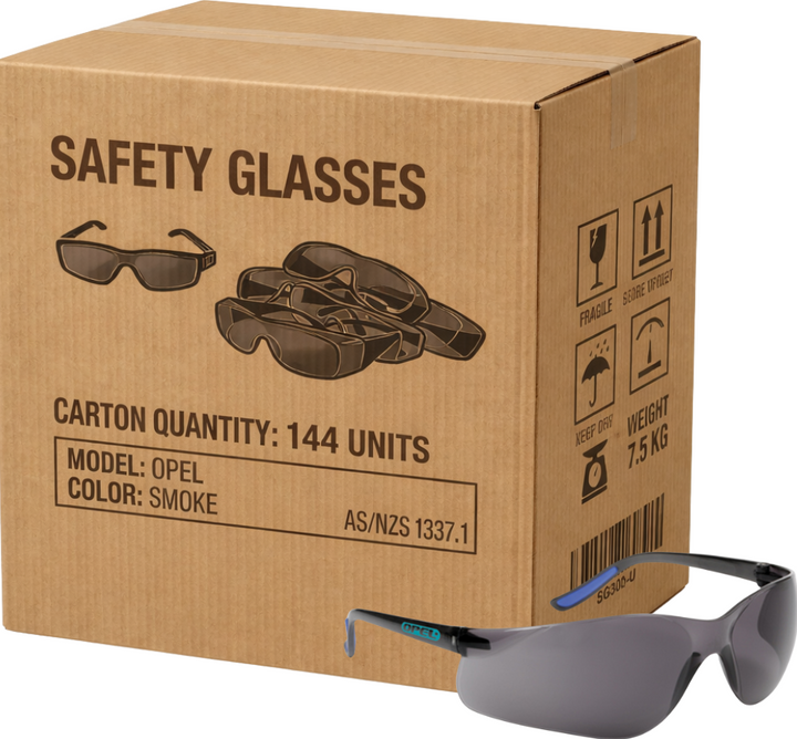 Carton of 144 YSF Opel Smoke Lens Safety Glasse