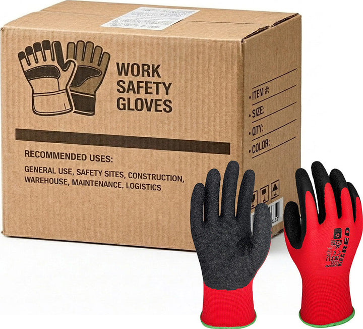 Carton of 144 YSF Nexus RED Durable Gloves High Grip Crinkle Latex Coating