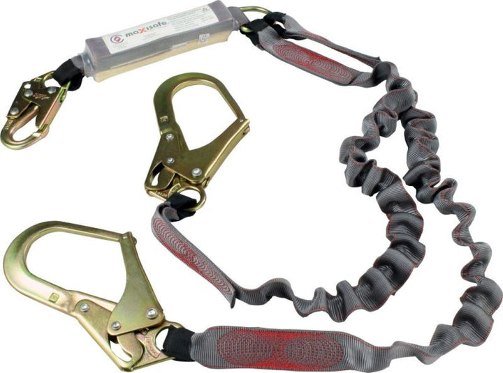 Maxisafe Double Elasticated Lanyard w/ Snaphook & Scaffold hook, 140kg rating - 2