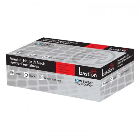 100pcs Bastion Black Premium Nitrile Gloves Powder Free, 7g, Micro Textured ~ Medium