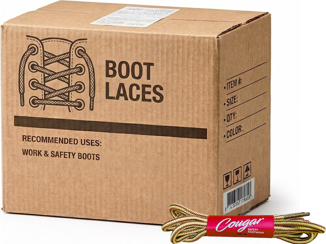 Carton of 100 Maxisafe Cougar Boots Laces 1000/1200mm - Yellow & Brown