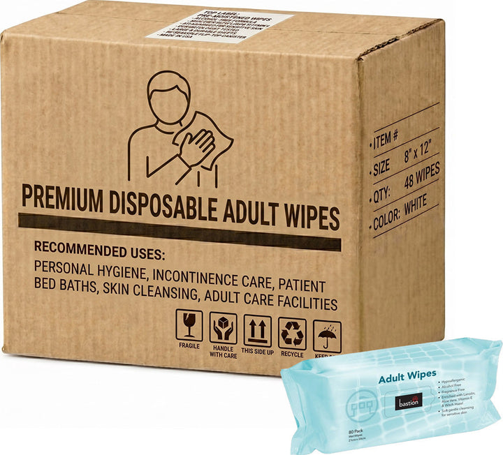 Carton of 20 Packs Bastion Adult Wipes 80-Sheets Personal Hygiene Wipes 21x26c