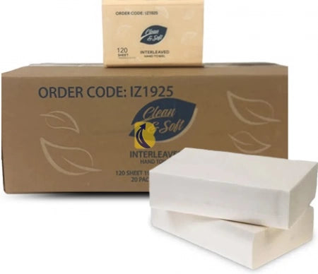 Carton of 20 Packs Finesse Clean &amp; Soft Interleaved Hand Towel Compact 19 x 25cm 120 Sheets Per Pack
