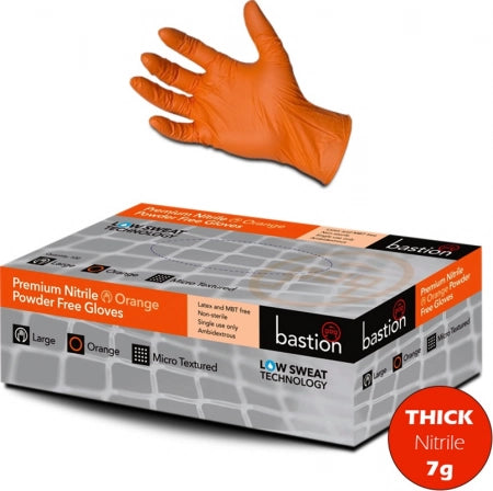 100pcs Bastion Nitrile Gloves Powder Free Orange Industrial 7g Micro Textured