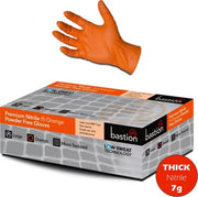 100pcs Bastion Nitrile Gloves Powder Free Orange Industrial 7g Micro Textured