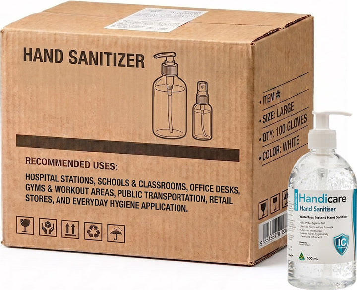 Carton of 12 Handicare Hand Sanitiser Gel 500ml Pump Dispenser Bottle
