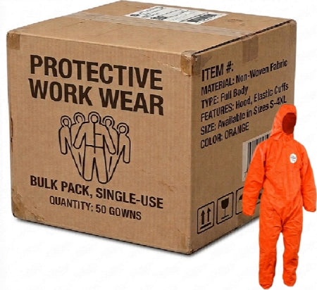Carton of 50 Maxisafe Orange SMS Disposable Coverall High Visibility