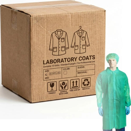 Carton of 100 Green Polypropylene Labcoat No Pocket