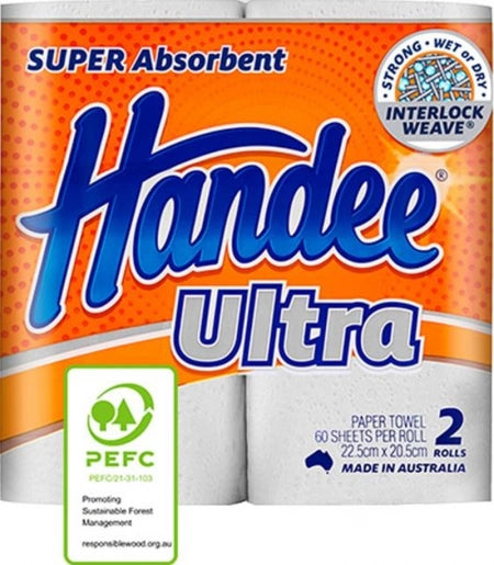 Carton of 6 Handee Ultra 2 Ply Kitchen Paper Towel 60 Sheets Twin Pack