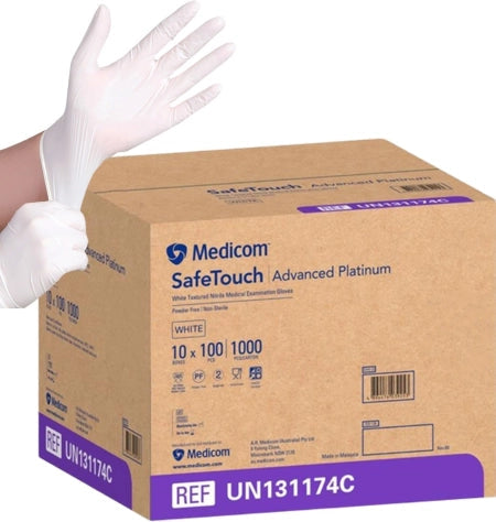 Carton of 1000 Medicom SafeTouch Advanced Platinum White Nitrile Gloves Powder Free