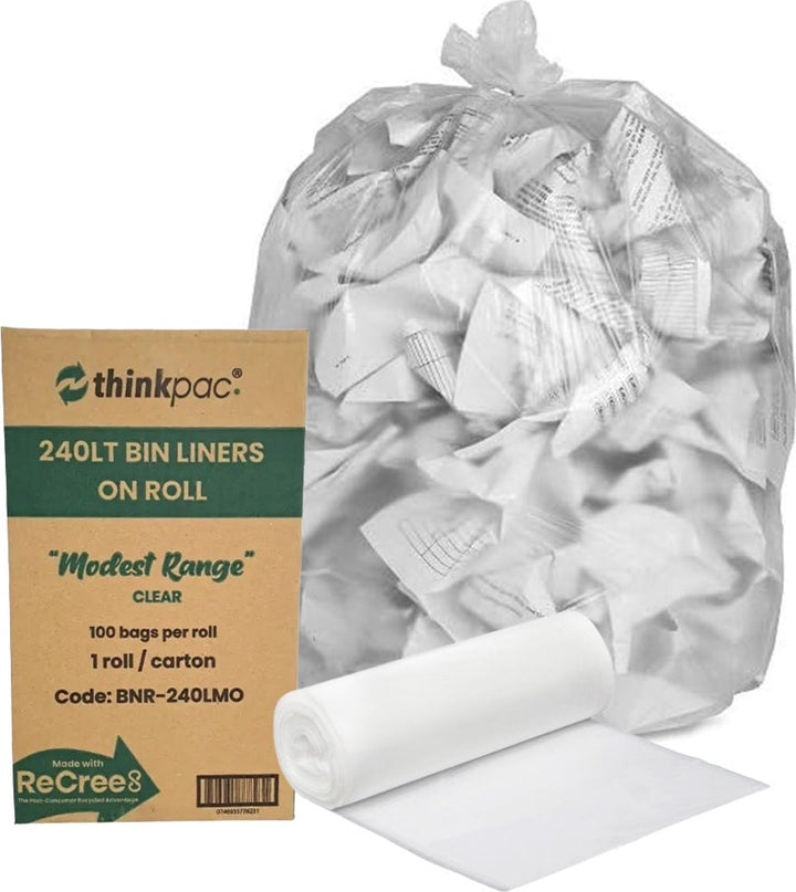 Carton of 100 240L Clear Bin Liners - Modest (Standard Strength)