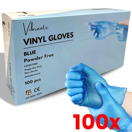 100 X 100pcs Vibrante Large Vinyl Powder Free Gloves Blue
