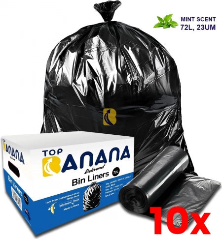 10 X Carton 240pcs 72L Heavy Duty Black Bin Liners 23 Micron - MId Thickness