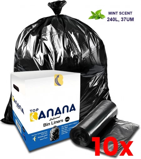10 X Carton of 96 240L Heavy Duty Bin Liners - Mint scented - 37 micron (Super Strength)