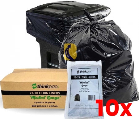 10 X Carton of 250 73L-78L Black Bin Liners 16 Micron STD RANGE THICKNESS (Note: Thin Plastic Recommended for Very Light Items)