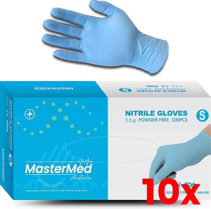 10 X Pack of 100pcs Mastermed Nitrile Blue Powder Free Gloves