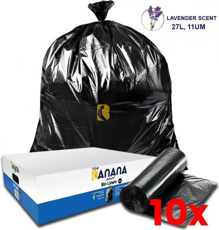 10 X Carton of 2000 27L Black Bin Liners - Lavender scented - 11 micron (Standard Strength)