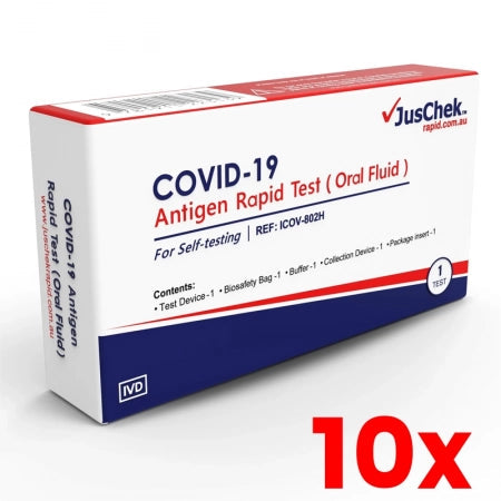 10 X JusChek Covid-19 Antigen Rapid Test - Oral Fluid - Single Pack - Exp 10/2025