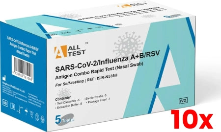 10 X 5 Pack ALLTEST SARS-CoV-2 Influenza A+B RSV Antigen Combo Rapid Test for Self Testing (Nasal Swab) - Expiry Date 2028
