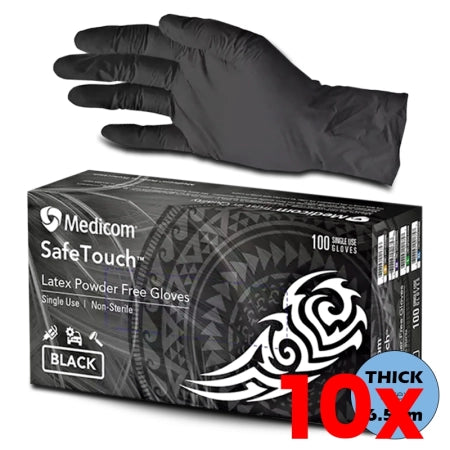 10 X 100pcs Medicom SafeTouch Black Latex Gloves Textured Latex Examination Gloves P/F