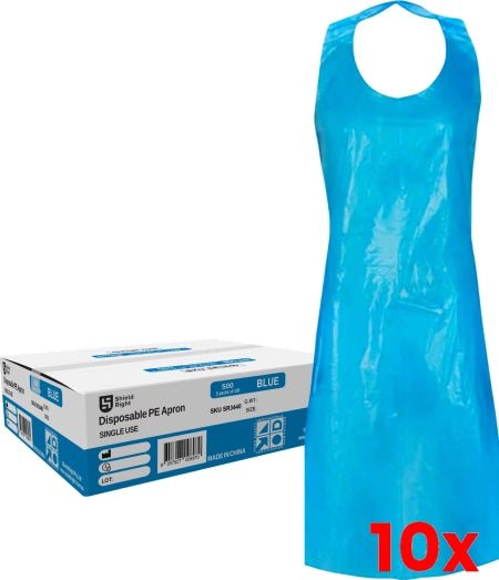 10 X Carton of 500 Shield Right Disposable Blue Aprons (Packs Of 100)