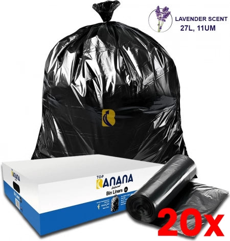 20 X Carton of 2000 27L Black Bin Liners - Lavender scented - 11 micron (Standard Strength)