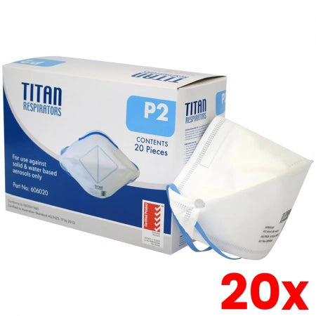 20 X Ultra Health Titan Flat Fold P2 Disposable Respirator Mask NIOSH N95 Duckbill TGA Approved - Box/20