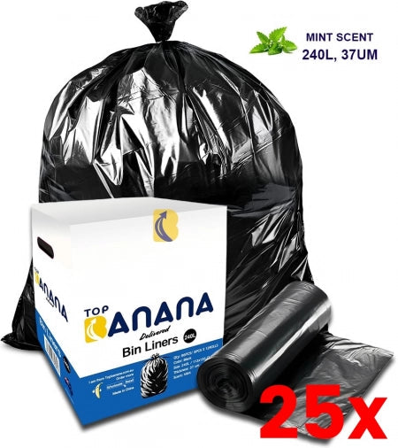 25 X Carton of 96 240L Heavy Duty Bin Liners - Mint scented - 37 micron (Super Strength)