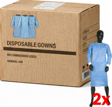 2 X Carton of 50 SMS Disposable Clinical Surgical Sterile Gowns Knitted Elastic Cuff Level 3 - Large