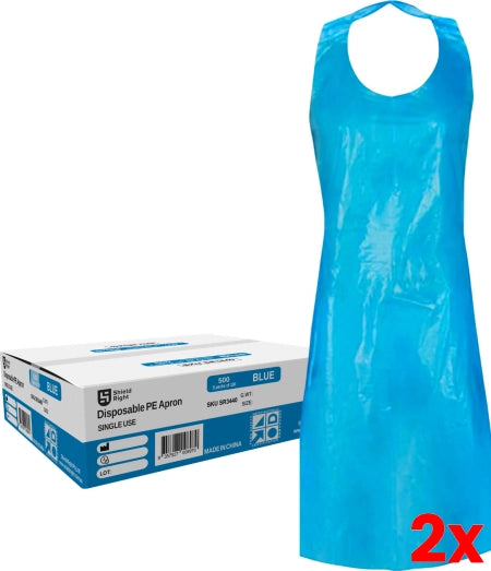 2 X Carton of 500 Shield Right Disposable Blue Aprons (Packs Of 100)