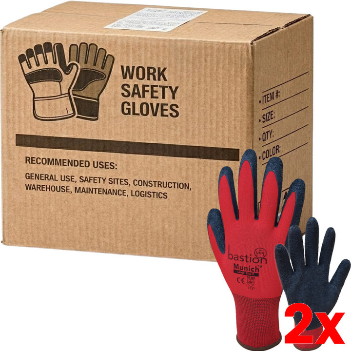 2 X Carton of 120 Pair Munich Red Nylon Gloves 13G Size 8 - Medium