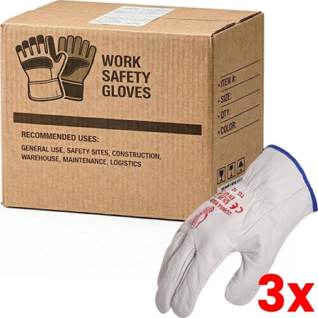 3 X Carton of 120 Cobra Grey Natural Grain Cow Leather Riggers Work Gloves XLarge (10)