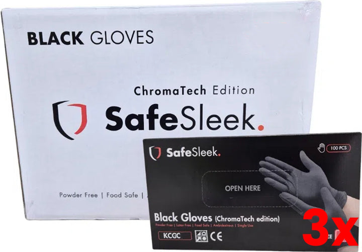3 X Carton of 1000 ChromaTech Black Nitrile Blend Gloves 5g Powder Free - Medium