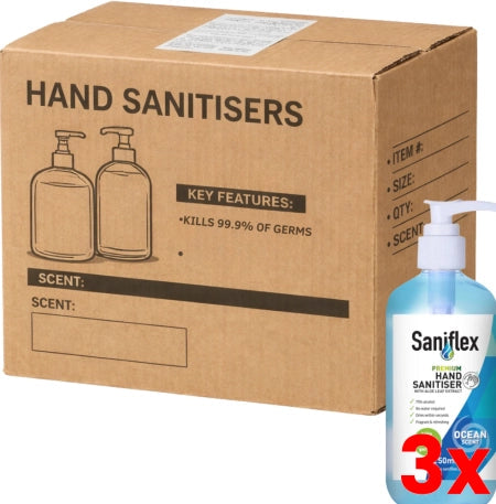 3 X Carton of 36 Saniflex Ocean Scent Rinse Free Hand Sanitiser 250ml