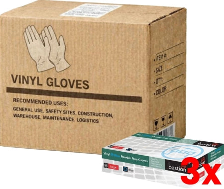 3 X Blue Vinyl Gloves Powder Free Medium - Bulk 1000 Pack - Disposable Protection - General Use - Fast Delivery
