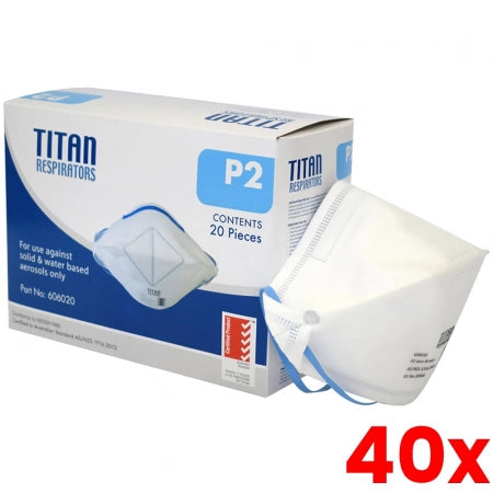 40 X Ultra Health Titan Flat Fold P2 Disposable Respirator Mask NIOSH N95 Duckbill TGA Approved - Box/20