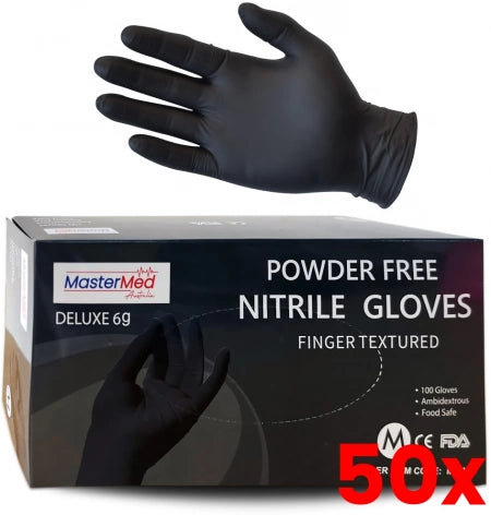 50 X 100pcs Mastermed Black Nitrile Gloves Powder Free 6g Heavy Duty - SMALL (Shield Right  SR1361 may be sent if Mastermed is unavailable)