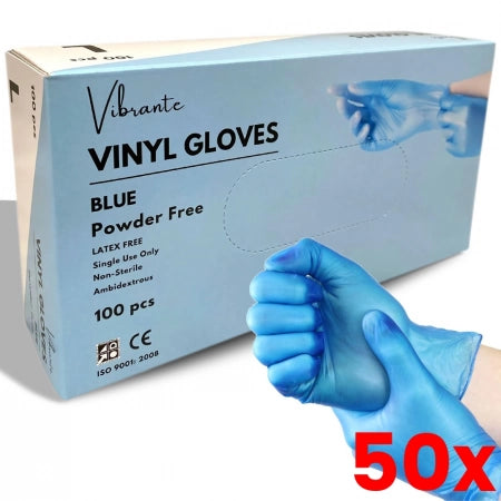 50 X 100pcs Vibrante Large Vinyl Powder Free Gloves Blue