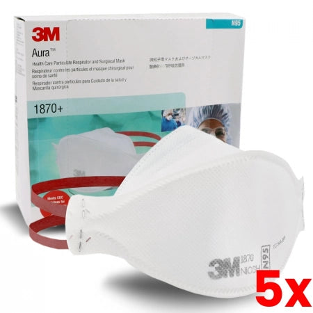5 X Box of 20pcs 3M Aura 1870+ N95 P2 Particulate Respirator Surgical Mask Fluid Resistance Flat Fold