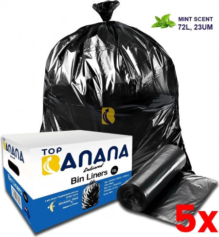 5 X Carton 240pcs 72L Heavy Duty Black Bin Liners 23 Micron - MId Thickness