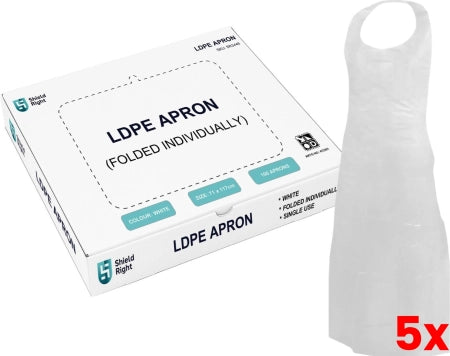 5 X Box of 100 Shield Right White Disposable Aprons Dispenser