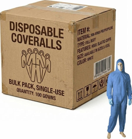 Carton of 50 Blue Polypropylene Coverall Lightweight