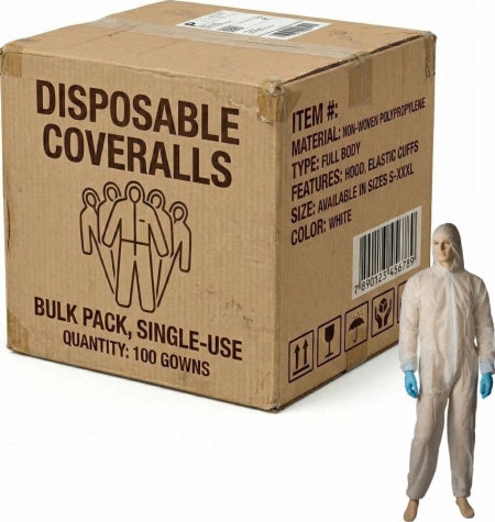 Carton of 50 White Polypropylene Coverall Lightweight