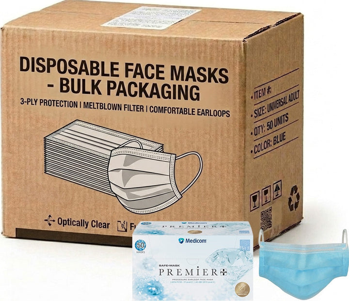 Carton of 10 Boxes Medicom Safe+Mask Premier Procedure Level 2 Earloop Mask