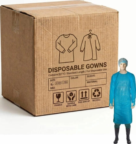 Carton of 100 Packs Bastion Blue CPE Splash Gown