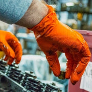 Box of 50 Orange Nitrile Gloves Heavy Duty Diamond Grip Powder Free